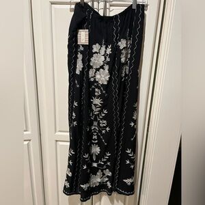 Tasha Polizzi Embroidered Maxi Skirt  Black Silver Embroidery Vintage